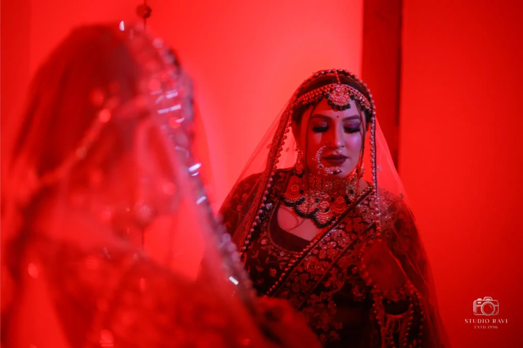 wedding cinematographer in delhi capturing bride's cinematic portrait photo